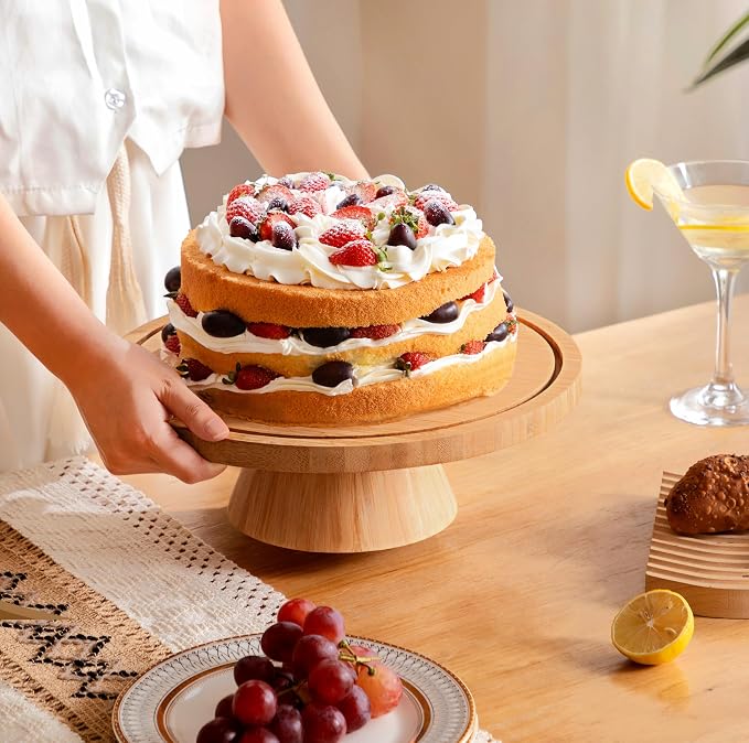 HBlife Cake Stand with Lid (11.4"), Multifunctional Cake Stand with Acrylic Dome, Bamboo 6-in-1 Cake Plate Display Stand with Cover for Baking Gifts, Birthday Kitchen Parties, Weddings