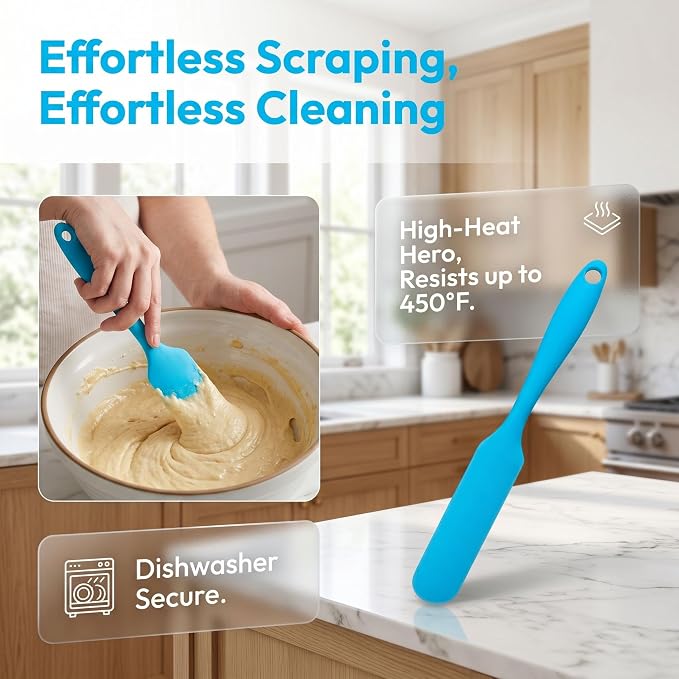 3 Pcs Silicone Jar Spatula Set + 4 Pcs Plastic Dough Bench Scraper, Heat Resistant Cream Butter Spreader, Flexible Bowl Scraper, Non-Slip Kitchen Baking Tools for Cake, Bread, Pastry Mixing