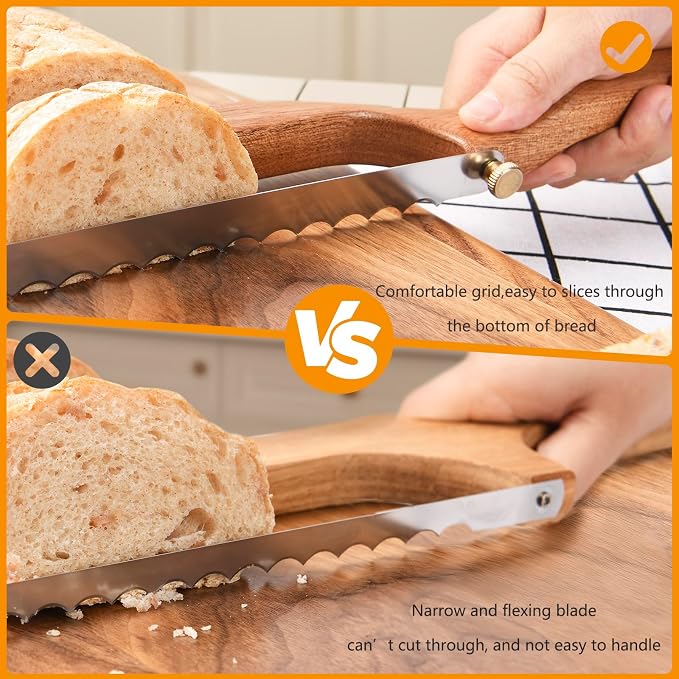 Bread Knife for Homemade Bread Sourdough, Sourdough Knife Slicer for Slicing, Bread Saw Cutter, Wooden Fiddle Bow