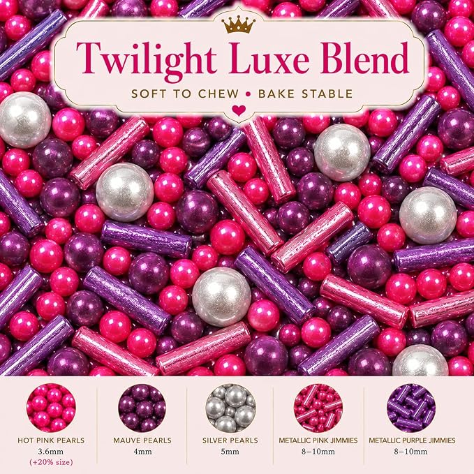 Confect Cake Decorating Sprinkles Mix – Pink & Purple Jimmies with Pearl Sugar Balls – Edible Cupcake & Cookie Topping for Baking, Party & Holiday Treats | Vegan, Gluten-Free, Soy-Free, Dairy-Free, Palm Oil-Free- 4.2 Oz