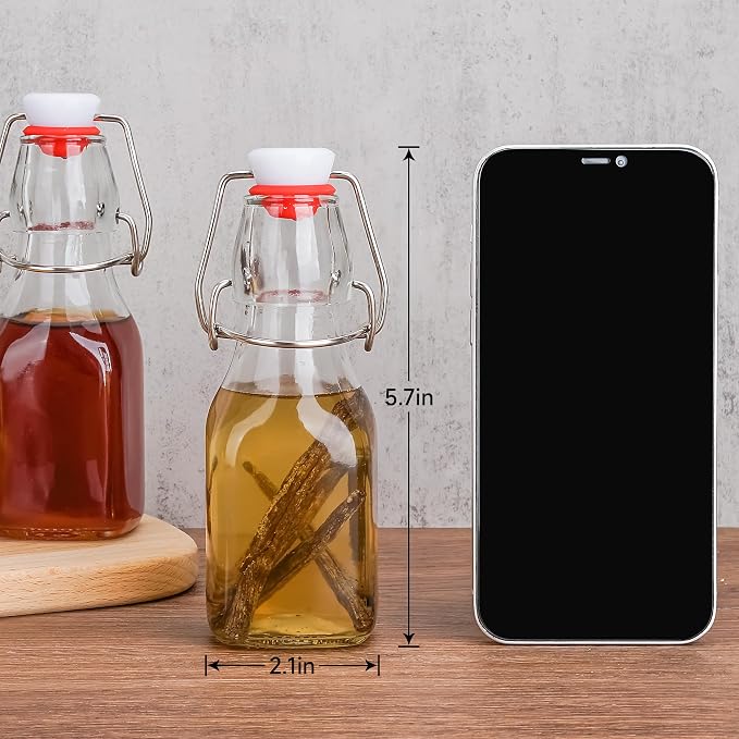 WILLDAN 4oz-6 Pack Swing Top Glass Bottles - Flip Top Brewing Bottles For Kombucha, Kefir, Vanilla Extract, Mead, Vinegar, Beer- Airtight Stopper Lids - Comes With Extra Gaskets, Funnel and Labels