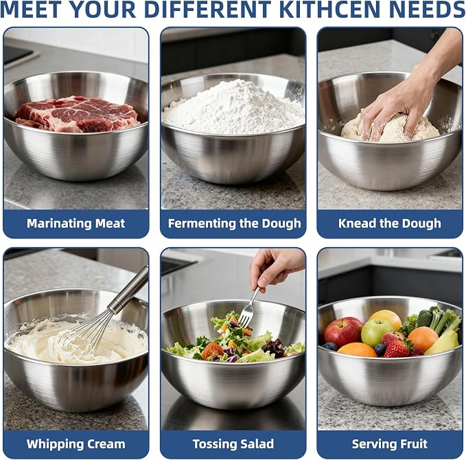 4-Piece Stainless Steel Mixing Bowls (6.3") Metal Bowl Set with Measurement Marks, Dishwasher Safe & Stackable - Perfect for Baking, Meal Prep, Salad Making