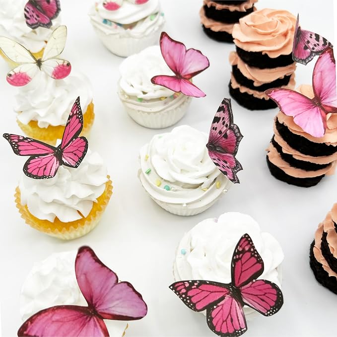 Sugar Robot Inc. Edible Butterflies Large Size Premium Crafted Made in the USA Cake and Cupcake Toppers, Decoration (Pink)
