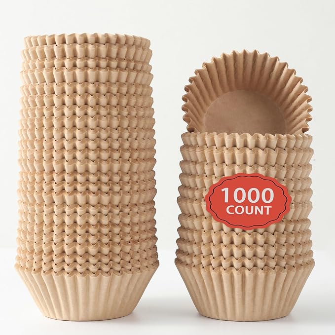 1000 Count Brown Paper cupcake Liners, Standard cupcake Liners for Baking, Natural, Food-grade Cupcake Wrapper, Greaseproof Parchment muffin Liners for Father‘s Day. (Brown, 1.4 Inch)