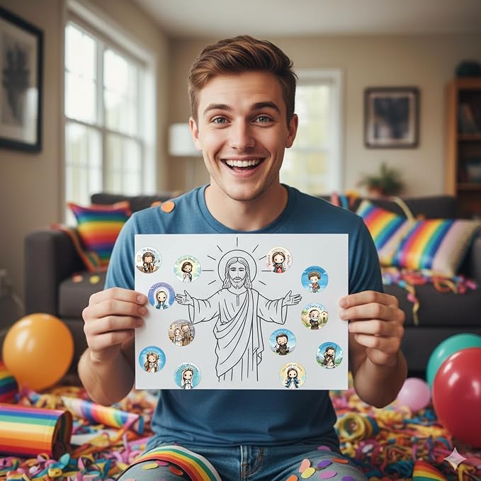 Christian Religious Stickers Roll - 1000 Pcs Catholic Saints Stickers, Cartoon Bible Jesus Sticker for Scrapbook Journal Envelope Card, Church Sunday School Easter Party Favor Supplies