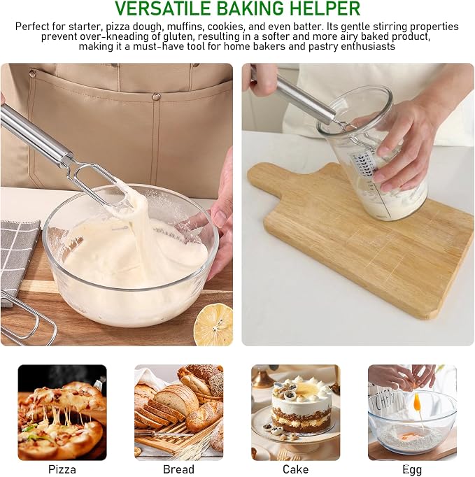 2 Pcs Danish Dough Whisk for Sourdough Starter, Reaches Jar Bottom, 12" Stainless Steel Bread Dough Blender for Baking, Mixing, Pizza Dough, Dishwasher Safe