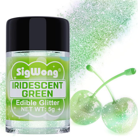 Iridescent Green Edible Glitter - 5g Food Grade Cake Decorating Shimmering Glitter, Edible Sprinkle Luster Dust for Drinks, Chocolates, Fondant, Strawberries, Cupcakes, Candy, Easter Cookie - Vegan