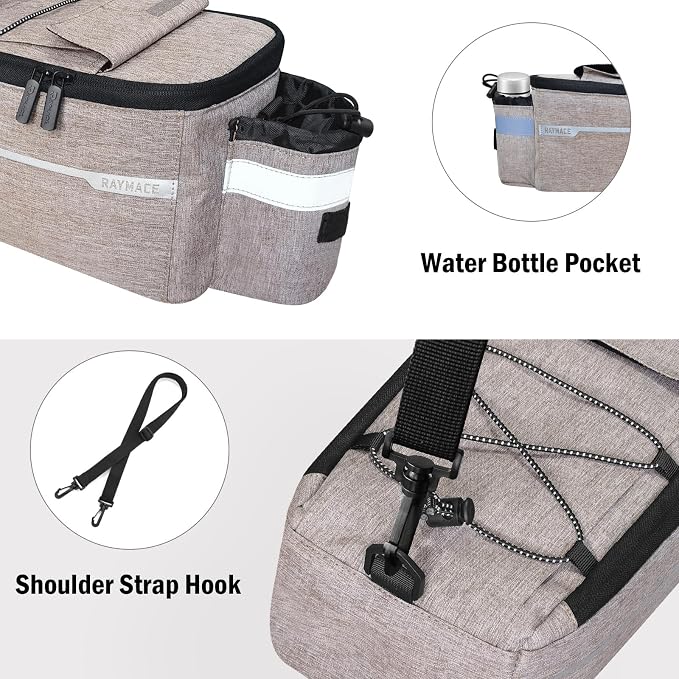 RAYMACE Bike Rear Rack Bag, Bike Trunk Cooler Bag, Bicycle Pannier for Warm or Cold Items (Beige)