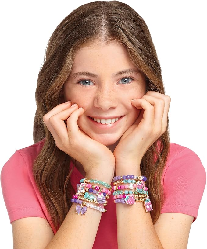 Make It Real: Macaron Bracelet Maker - 395pc, DIY Jewelry Craft Kit, Design & Make 12 Dazzling Bracelets, Dessert-Themed Beads & Charms, Girls-Kids 8+