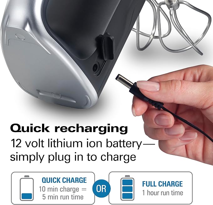 Hamilton Beach Professional Cordless Electric Hand Mixer | Infinite Speed Control | Powerful DC Motor | Quick Recharging | LCD Screen | Whisk | Storage Case | Black | 62673