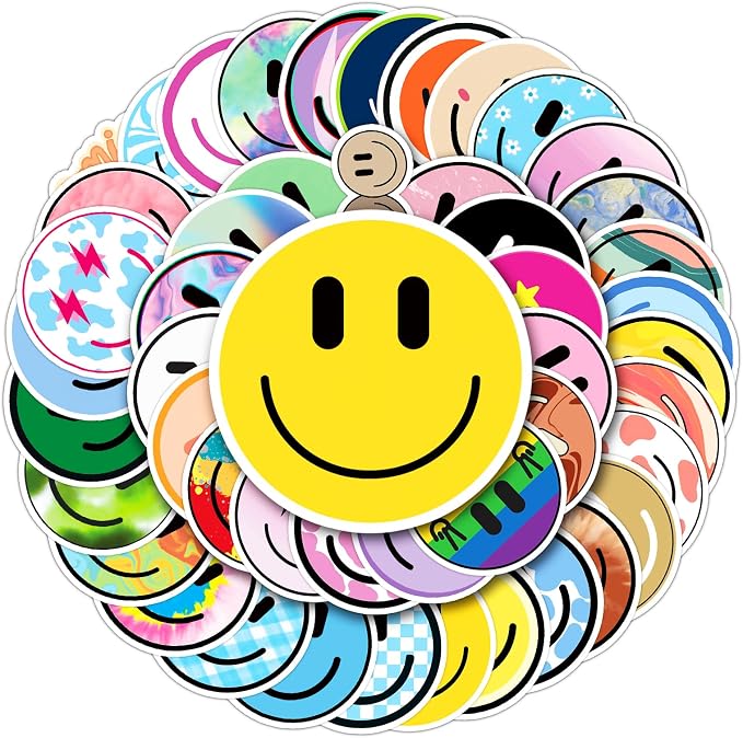 50PCS Smile Face Stickers Cute Water Bottle Stickers for Kids | Waterproof, PVC Material, for Teaching Rewards, Notebooks, Stationery, Luggage, Cartoon Happy Sticker