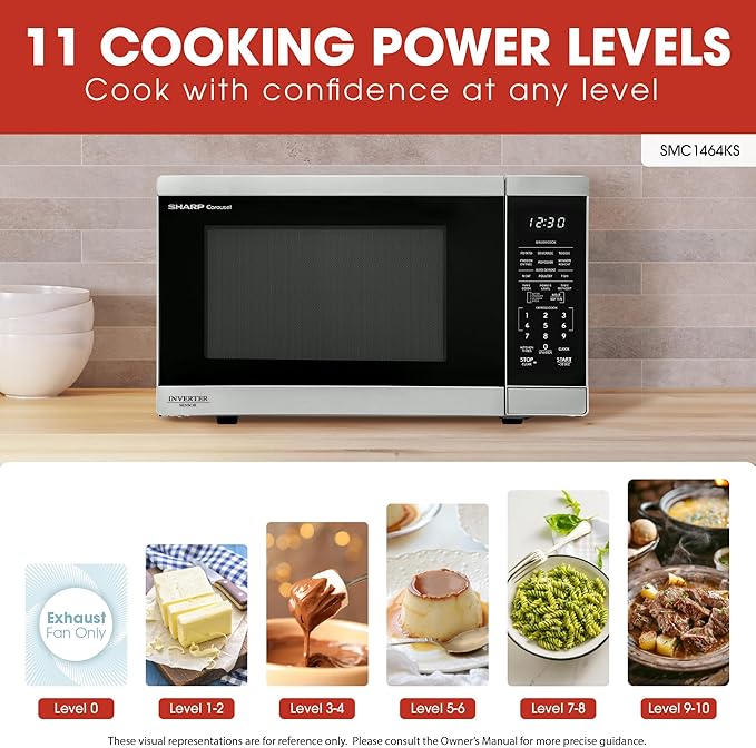 SHARP Countertop Microwave Oven with Removable 12.4" Carousel Turntable, 1100 Watt, 1.4 Cubic Feet, Stainless Steel