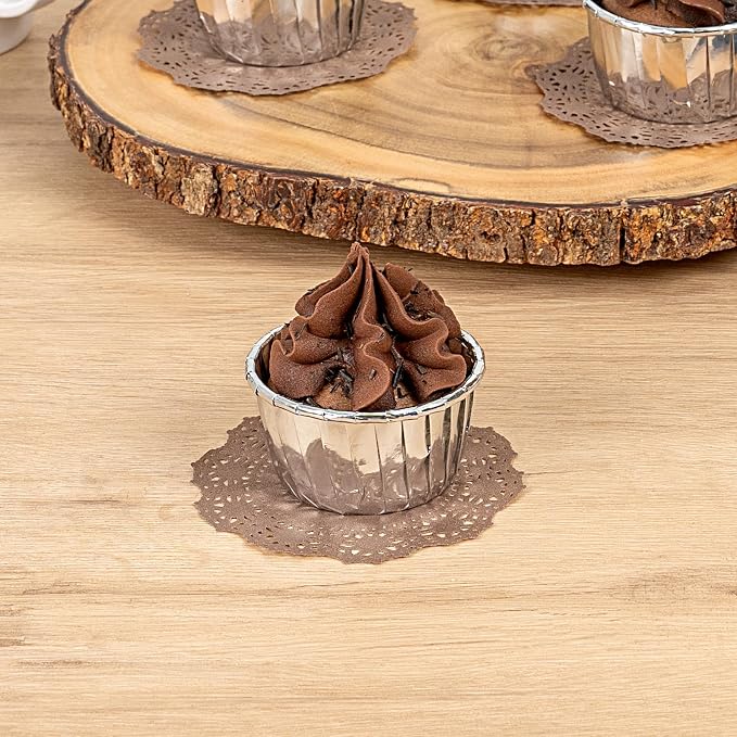 Pastry Tek 4 x 4 Inch Paper Lace Doilies, 4000 Disposable Table Doilies - Elegant Lace Finish, Long Lasting, Brown Paper Doily, for Pastries, Cupcakes, Desserts - Restaurantware