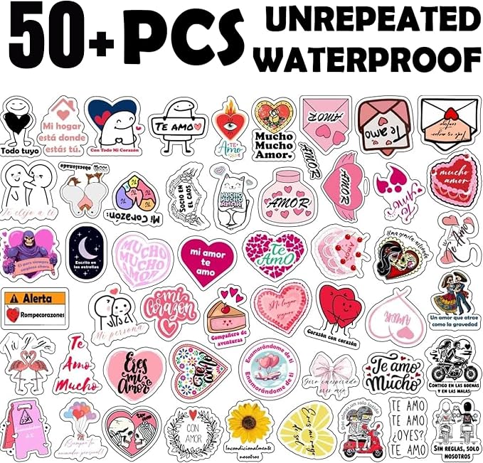 Spanish Love Stickers for Romantic Moments | Heartfelt Valentine Decals for Journals, Cards, Scrapbooks & Personalized Gifts for Phones, Laptops, Water Bottles