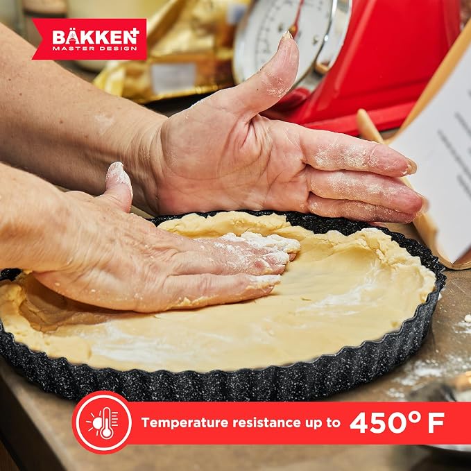 Bakken- Swiss Tart Pan – Quick Release Removable Base, Non-Stick Fluted Edge, Durable Steel - Create Perfect Pies, Fruit Tarts, and Quiches with Ease