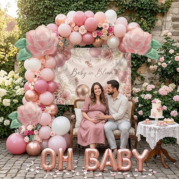 Mother's Day Party Decorations Kit - with Dusty Pink Rose Gold Balloon Arch Kit - Flower Foil Balloons for Mother's Day Party Decorations, Best Mom Ever Floral Party Supplies