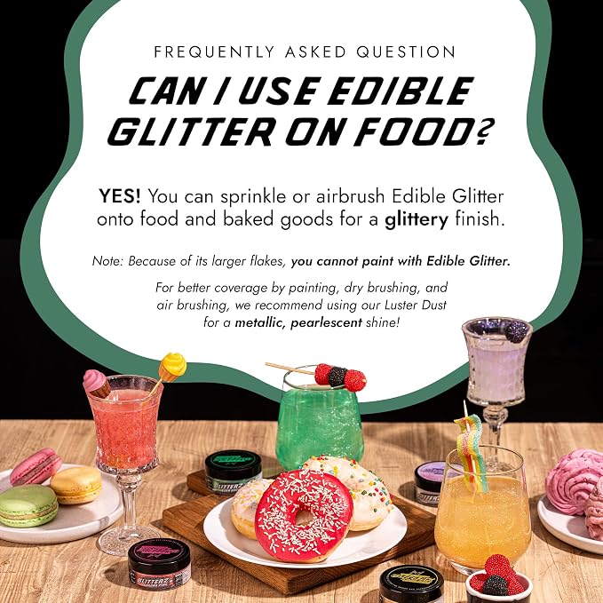 MONÉGASQUE Emerald Green Edible Glitter for Drinks 10g – Green Edible Glitter for Cakes & Cocktails – Food Coloring Spray for Cake Decorations – Cocktail Drink Shimmer Powder – Cake Sprinkles