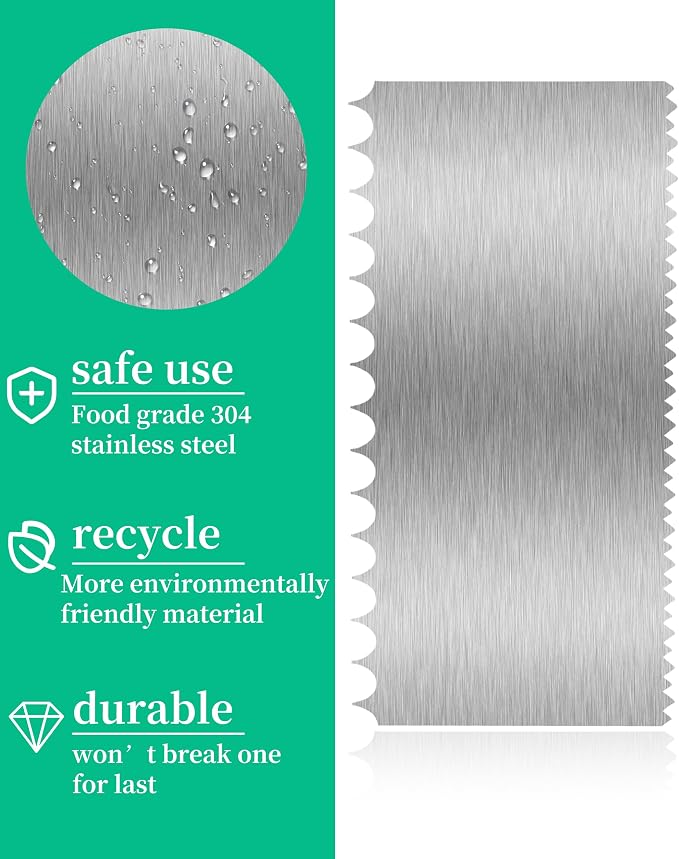 Cake Scraper Smoother Cake Decorating Supplies Kit 8.6 Inch Metal Bench Scraper for Baking Buttercream Smoother Stainless Steel Frosting Cake Comb Edge Side Jagged Comb for Cream Cake-4