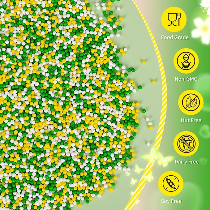 Green Nonpareils Sprinkle,Edible Spring Sprinkles for Cake Decorating,Green Yellow and White Mini Pearls Mix,130g/4.58oz,Baking Candy Decorations,Soccer Cupcake Toppers,Cookie Donuts Ice Cream Dessert,Match Viewing Events Birthday Celebration Supplies ...