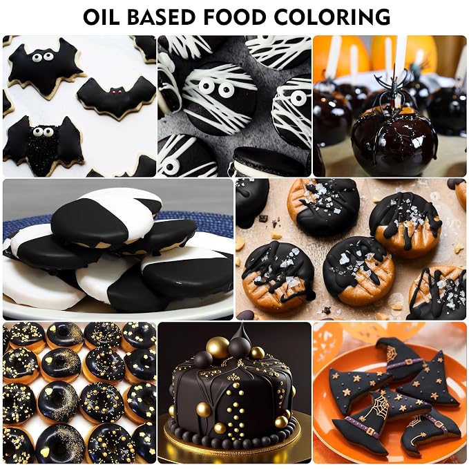 Oil Based Food Coloring - Vibrant Food Coloring for Chocolate, Candy Melts, Baking, Cake Decorating - Upgraded Edible Food Color Dye for Icing, Fondant,Butter, Cookie, DIY Crafts - 2 Fl.oz (Black)