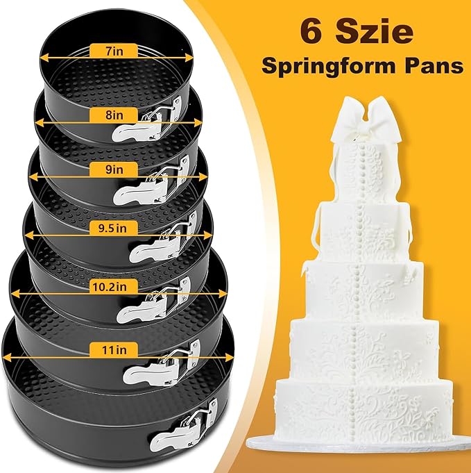 Springform Cake Pan, Cake Pan with 6 Different Size (7,8,9,9.5,10.2,11inch), Cake Molds for Baking with Removable Bottom, Non-Stick Bakeware for Effortless Baking and Easy Release