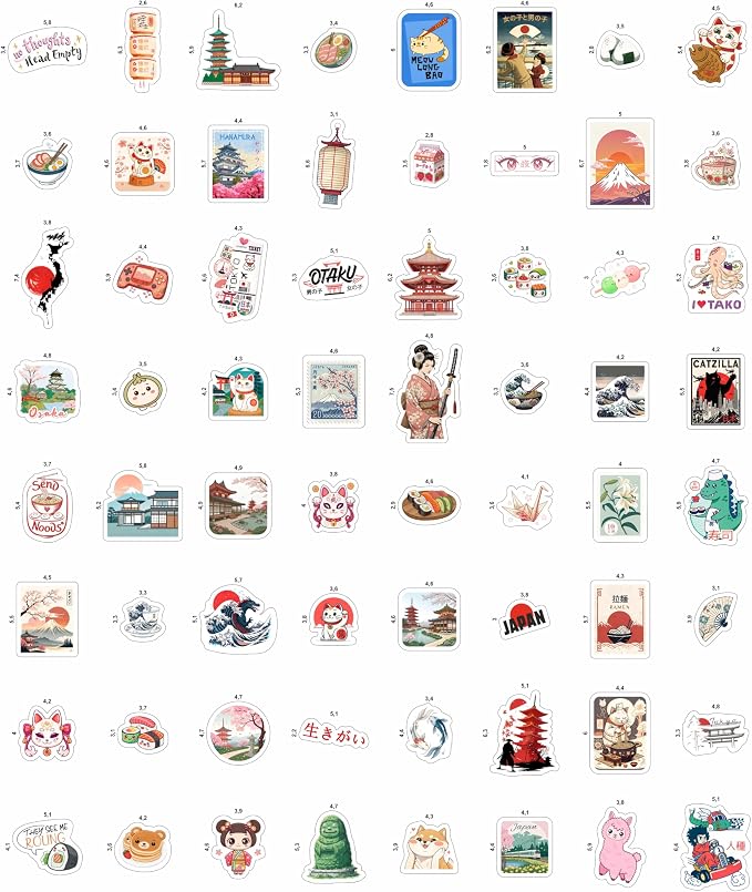 100Pcs Japanese Stickers, Japan Stickers for Scrapbooking - Japan Party Decorations - Japanese Gifts - Gift for Women & Men
