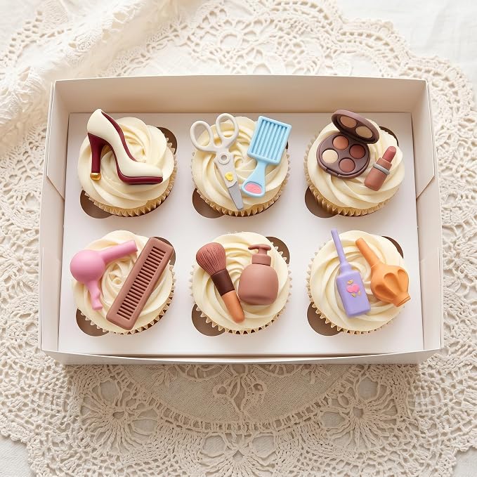 ZiXiang Makeup Theme Silicone Molds Lipstick Perfume High Heel Fondant Molds Nail Polish Eyelash Curler Eye Shadow Chocolate Mold for Cake Decorating Cupcake Topper Candy Resin Gum Paste Set Of 4