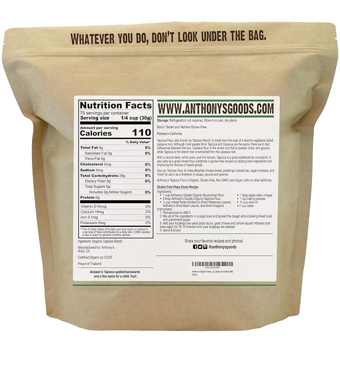 Anthony's Organic Tapioca Flour Starch, 5lbs, Gluten Free & Non GMO (Pack of 2)