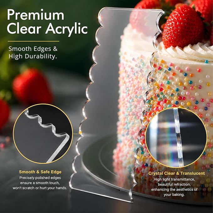 Bilateral Transparent Acrylic Cake Scraper - Cake Comb | Straight & Scalloped Edges, Icing Scraper Tool for Flawless Side Smoothing, Cake Decorating Accessories for DIY Baking Lovers