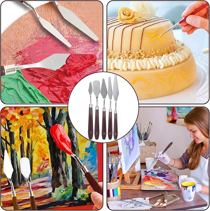 5 Pcs Frosting Spatula, Cake Frosting Spatula Dual-use Pallet Knife Painting Knife for Baking Pastry Tool Cake Fondant Chocolate，Art Painting Art Acrylic Draw Color Mixing Supplies