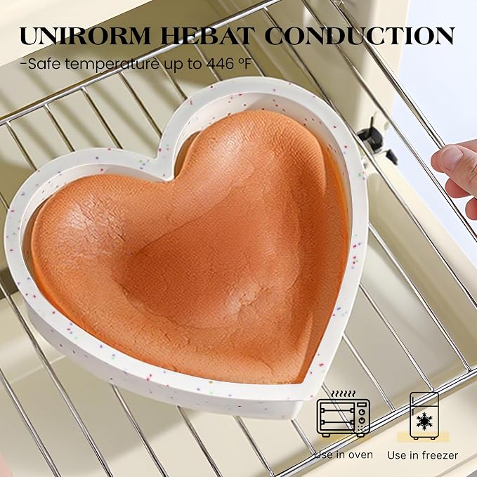 6 Inch Silicone Heart Shaped Cake Pans Set of 3, Small Nonstick Heart Molds for Baking, Food Grade Easy Release Heart Pan for Oven Air Fryer Freezer (Cream)