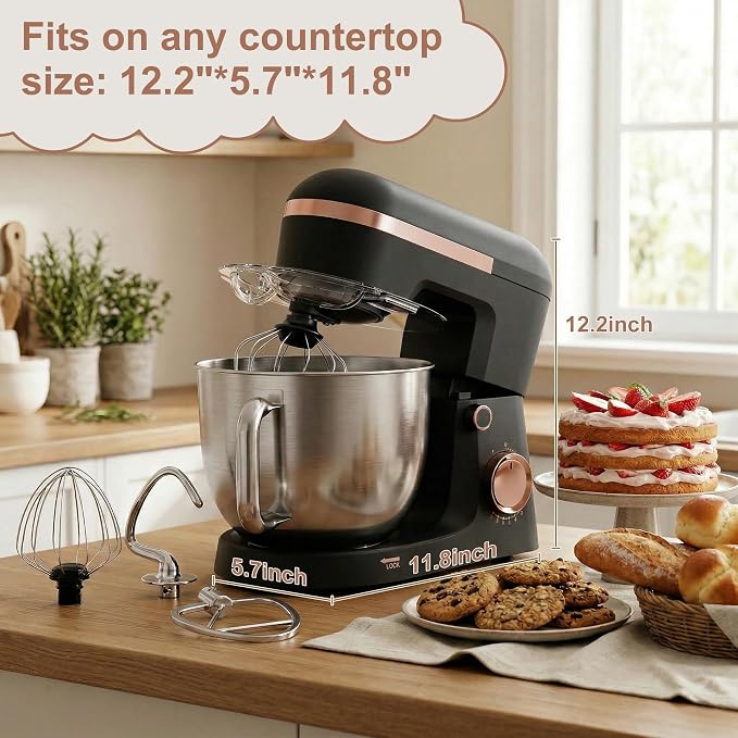 6.5 Qt 10-Speed Tilt-Head Stand Mixer with Dough Hook, Whisk, Beater & Splash Guard, Electric Kitchen Mixer for Baking, Cakes, Bread, and Home Cooking (Black)