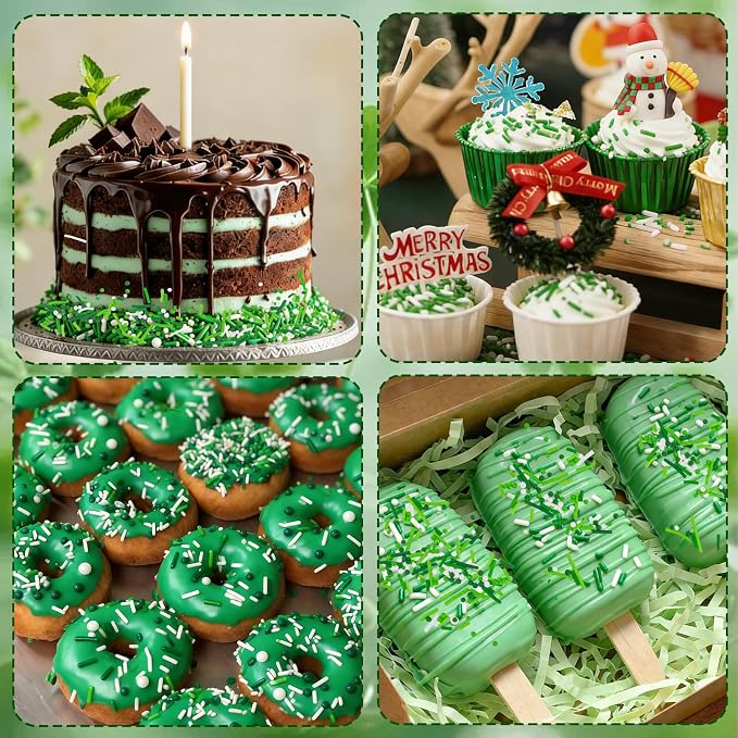 LEBERY St. Patrick's Day Sprinkles 8 Oz Green Sprinkles for Cake Decorating | White Green Jimmies Edible Mini Sugar Pearls Sprinkles Sweet Luck Sprinkle St. Patrick's Day Christmas Cake Cupcake Toppings