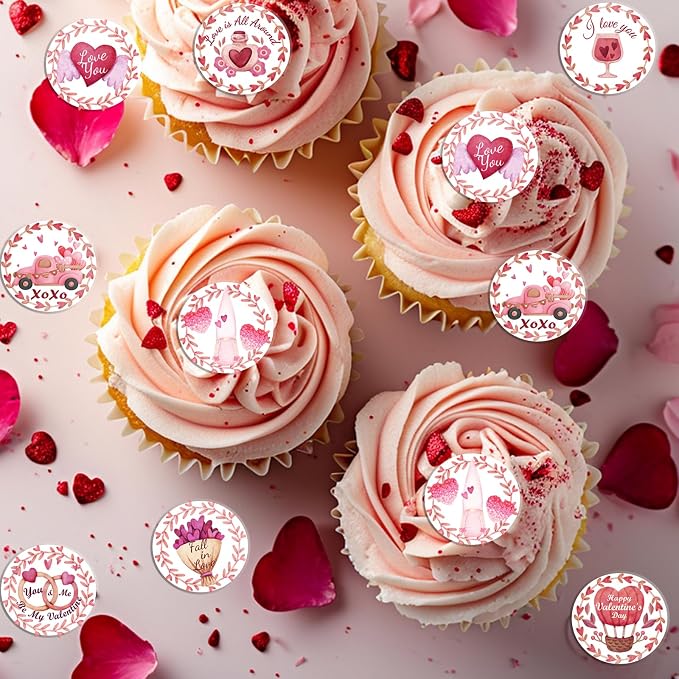 48PCS Edible Happy Valentine's Day Cupcake Toppers Wafer Paper I Love You Cupcake Picks Be My Valentine Cake Decor for Valentine's Day Theme Party Decor Supplies