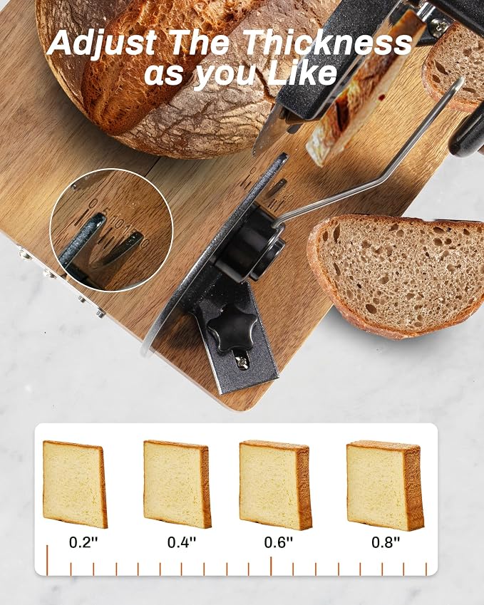 Foldable Sourdough Bread Slicer Adjustable Thickness, Manual Bread Slicer, Add Metal Rails, Hand Crank Bread Cutter Machine with Scale Line and Suction Cup, Stainless Steel Blade (Black)