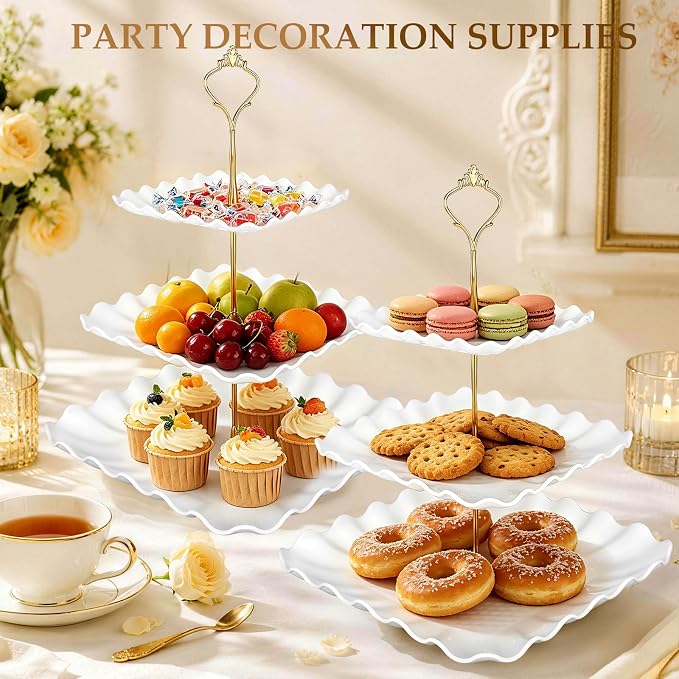 Hdama 3Pack Cupcake Stand, 3 Tier Serving Tray Cupcake Tower Desert Table Display Set, for Birthday/ Baby Shower /Wedding and Tea Party Decoration Supplies, White (3)