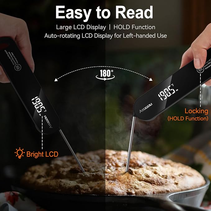 Atogou The Latest Thermocouple Food Thermometer. Faster: <1 Second Response time. More Accurate: ±0.5°F (0.3°C), IPX7 Waterproof, for Meat/Candy/Grill/BBQ etc. Fathers Day Gift, TH-22 Black
