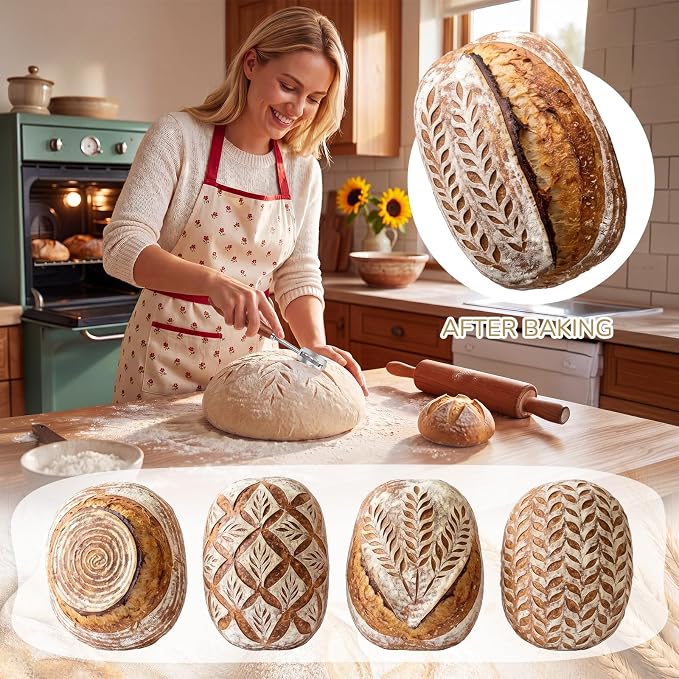 Havawish Bread Lame Sourdough Scoring Tool Wood Handle with 10 Blades Storage Cover PU Protector Cover for Artisan Sourdough Baking Supplies