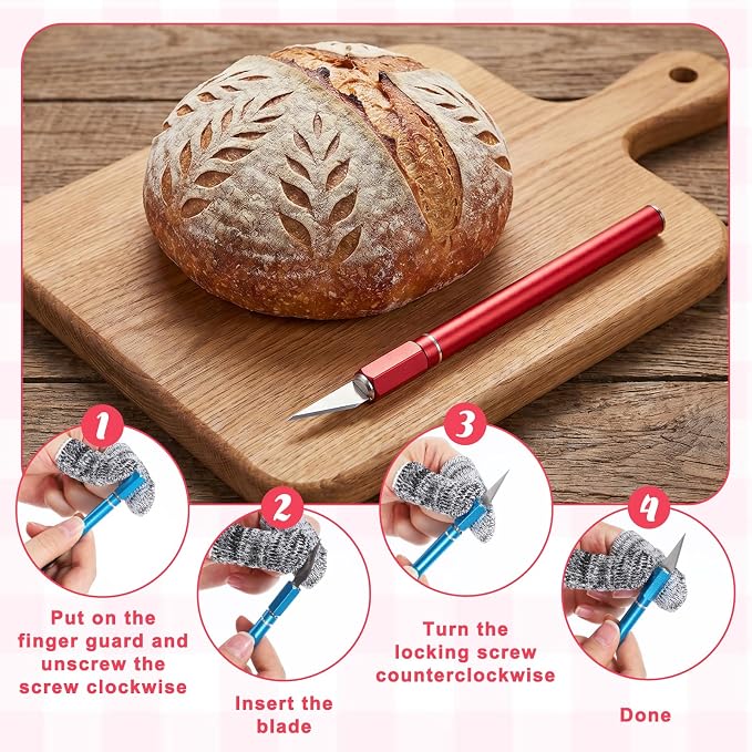 Bread Lame with 20 Blades and 2 Finger Cots Comfortable Grip Bread Scoring Knife for BreadBaking Stainless Steel BreadLame Dough Scoring Tool