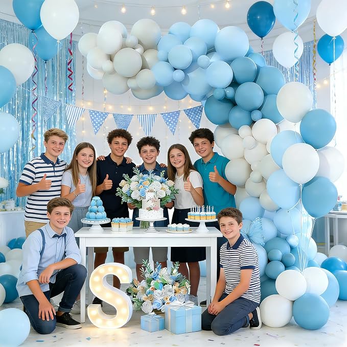 Dusty Blue Balloons Garland Arch Kit, Haze Blue Sand White Balloon Arch Kit, Pastel Blue Beige Balloon for Baby Shower Gender Reveal Birthday Engagement Wedding Bridal Shower Party Decorations