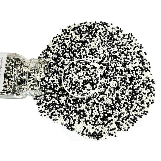 Homipooty White and Black Nonpareils Sprinkles Edible White and Black Pearl Sugar sprinkles 110g/3.88oz 2mm Mini Pearls for Cake Decorating Cupcake Topper and Cookie Ice Cream Halloween Christmas Supplies