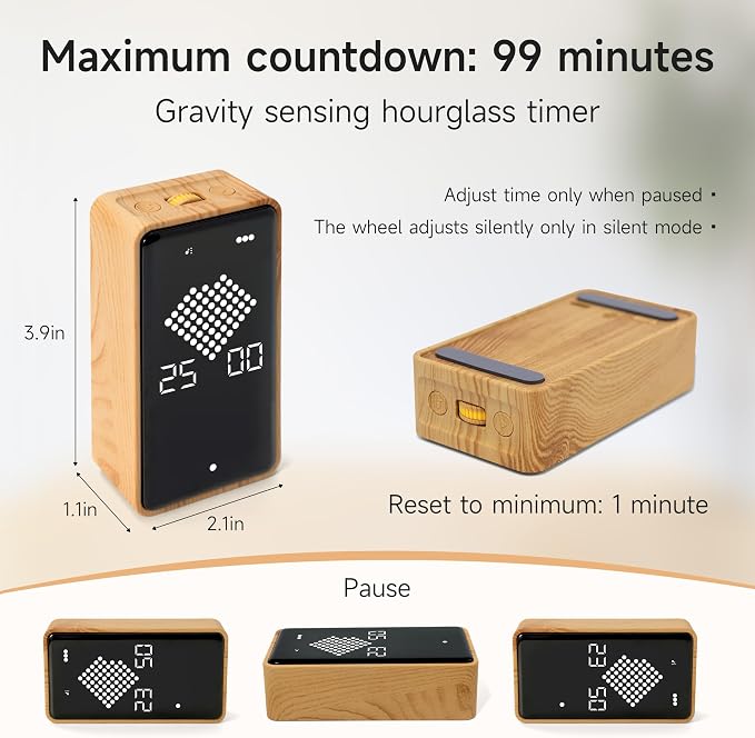 Visual Timer, Rechargeable Digital Hourglass Timer with LED Display | Large display, magnetic back and adjustable volume for classroom, kitchen, fitness, study and kids learning