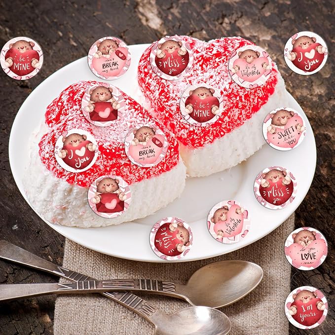 48PCS Edible Valentine's Day Bear Cupcake Toppers Wafer Paper I Love You Sweet Love Heart Cupcake Picks Be My Valentine Cake Decor for Valentine's Day Theme Party Decor Supplies