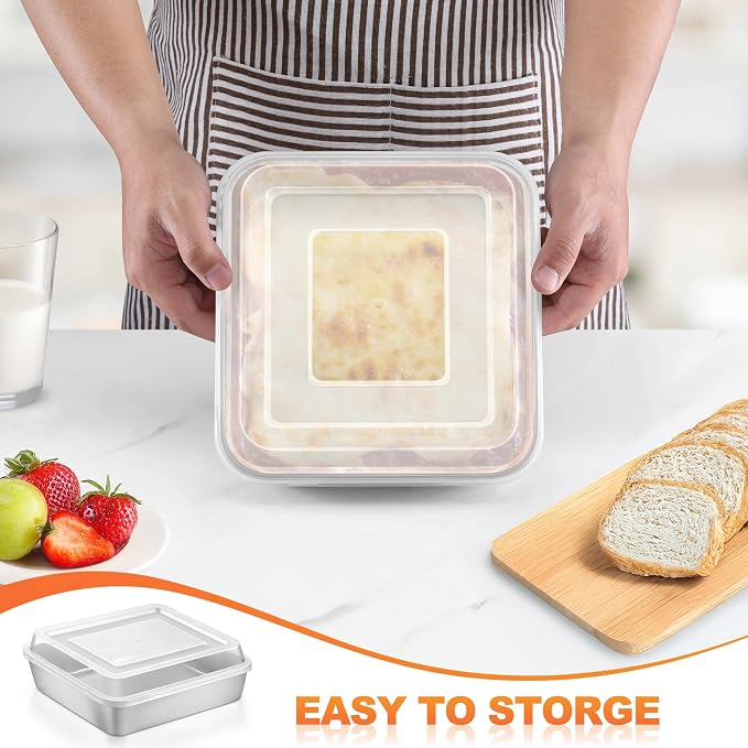 Herogo Baking Pan with Lid (3 Pans + 3 Lids), 9''x 9'' Stainless Steel Nonstick Square Deep Cake Pan, Rectangle Cakes Bakeware for Brownies Casseroles, Non Toxic & Dishwasher Safe, Set of 3