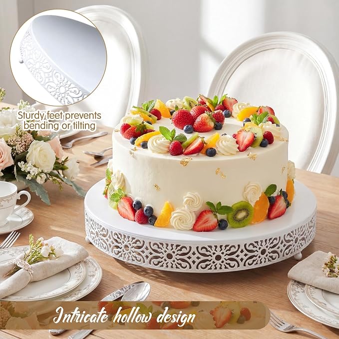 Wenqik 20 Inch Cake Stand Round Metal Cupcake Dessert Wedding Cake Stand Cookies Display Holder Fruit Food Serving Tray for Table Wedding Birthday Anniversary Party Decor (White)