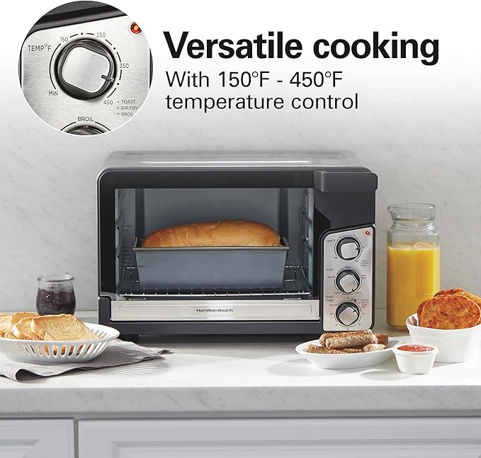 Hamilton Beach Easy View XL Toaster Oven with Sure-Crisp® Air Fry, 6 Slice Capacity, Black with Stainless Steel Accents, R31460 (Renewed)