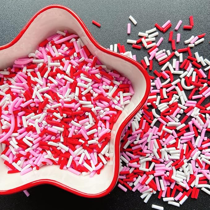 100G Fake Sprinkles Polymer Sprinkles Faux Sprinkles Resin Sprinkles Clay Sprinkles For Resin Fake Candy Sprinkles for Nail Art DIY Crafts Cake Phone Case (100G Long Red Pink)