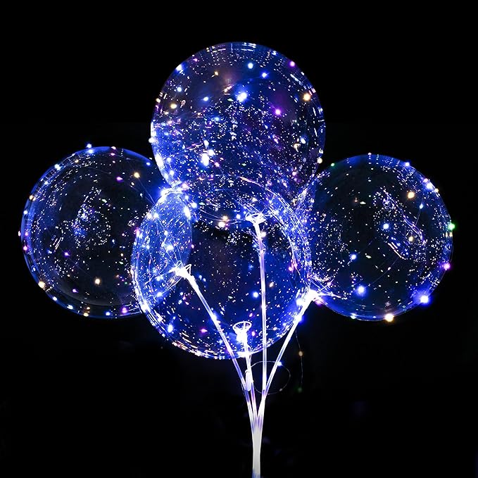 12 Pack Big Light Up BOBO Led Balloons with Sticks - Clear Balloons with Lights, Glow in the Dark, Flicker in the Daylight - Perfect Glow Party Supplies for Birthday, Wedding, Graduation, Multicolor