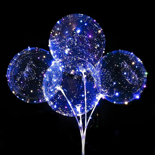 12 Pack Big Light Up BOBO Led Balloons with Sticks - Clear Balloons with Lights, Glow in the Dark, Flicker in the Daylight - Perfect Glow Party Supplies for Birthday, Wedding, Graduation, Multicolor