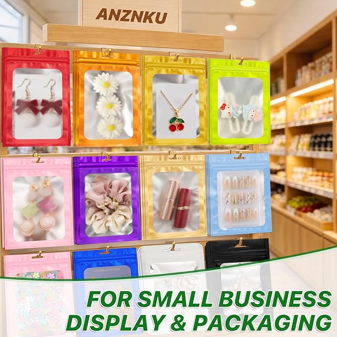 ANZNKU 100 PCS Resealable Mylar Bags with Frosted Clear Window Packaging Bags Foil Pouch Zipper Bag for Food Self Sealing Storage Supplies (3.54x6.29, White)